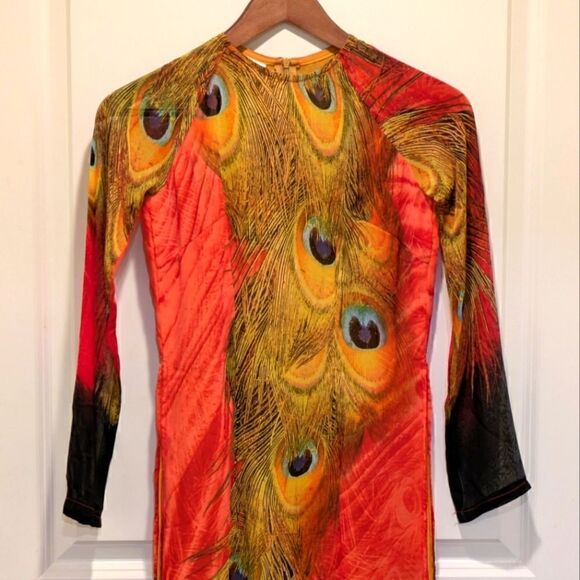 Peacock Feather Print Tunic Dress - Picture 2 of 7